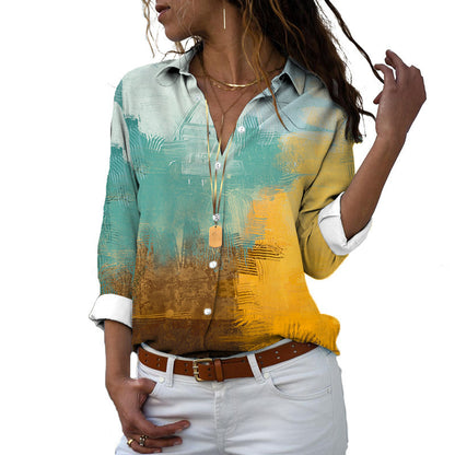 Flower 3D Digital Printing Long Sleeve Lapel Shirt