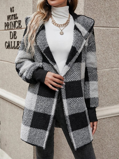 Coat Loose Plaid Color Stitching Knitted Cardigan Sweater