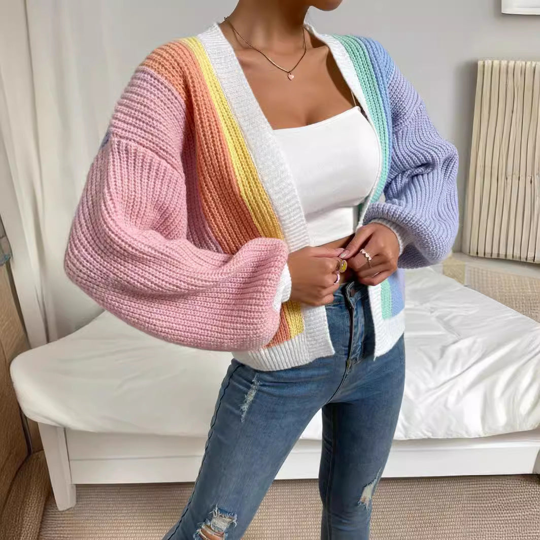 Women's Patchwork Design Fashion Loose Cardigan