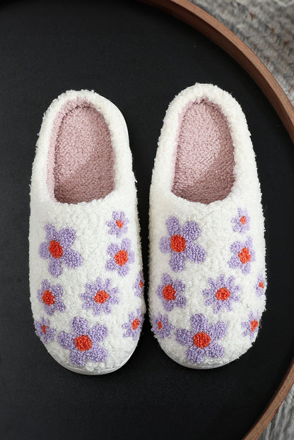 Tillandsia Purple Cute Floral Printed Plush Home Slippers