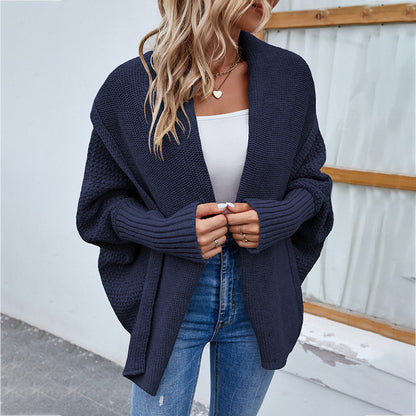 Cozy Loose Knit Bat Sleeve Cardigan - Autumn/Winter Women's Fashion Sweater with Large Lapel