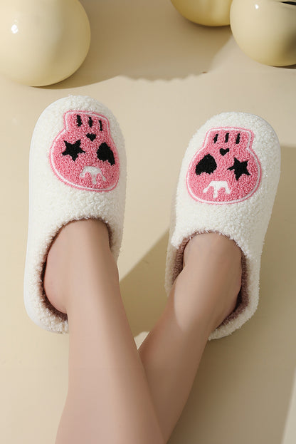 White Halloween Skull Printed Plush Winter Home Slippers