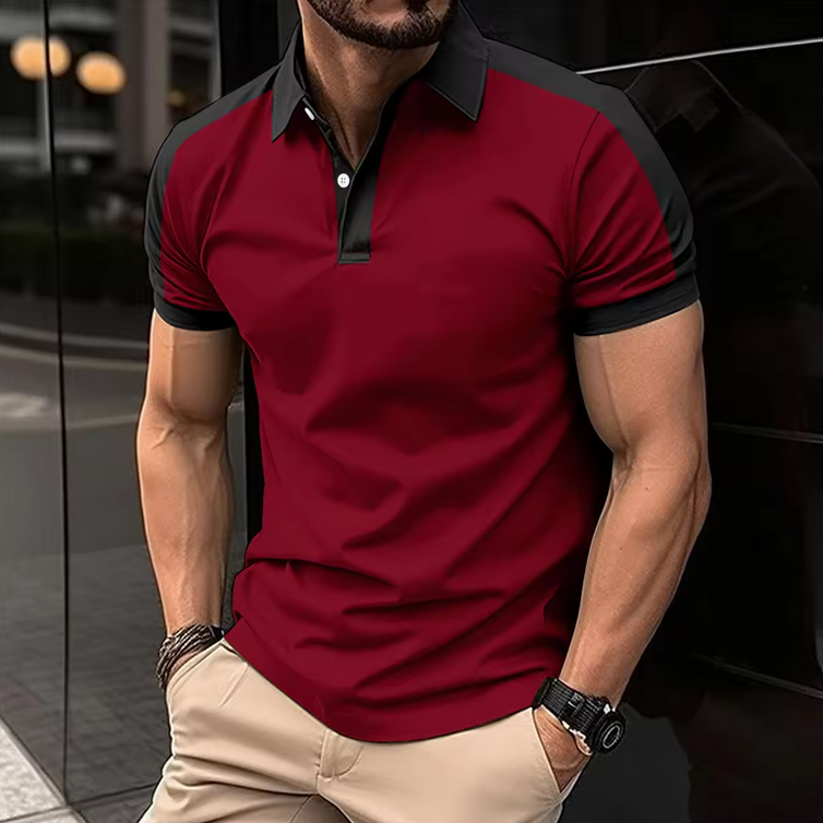 New Men's Casual Polo Shirt – Fashionable Lapel Button with Color Matching Design