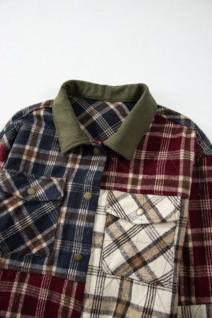 Red Mixed Plaid Patchwork Retro Shacket