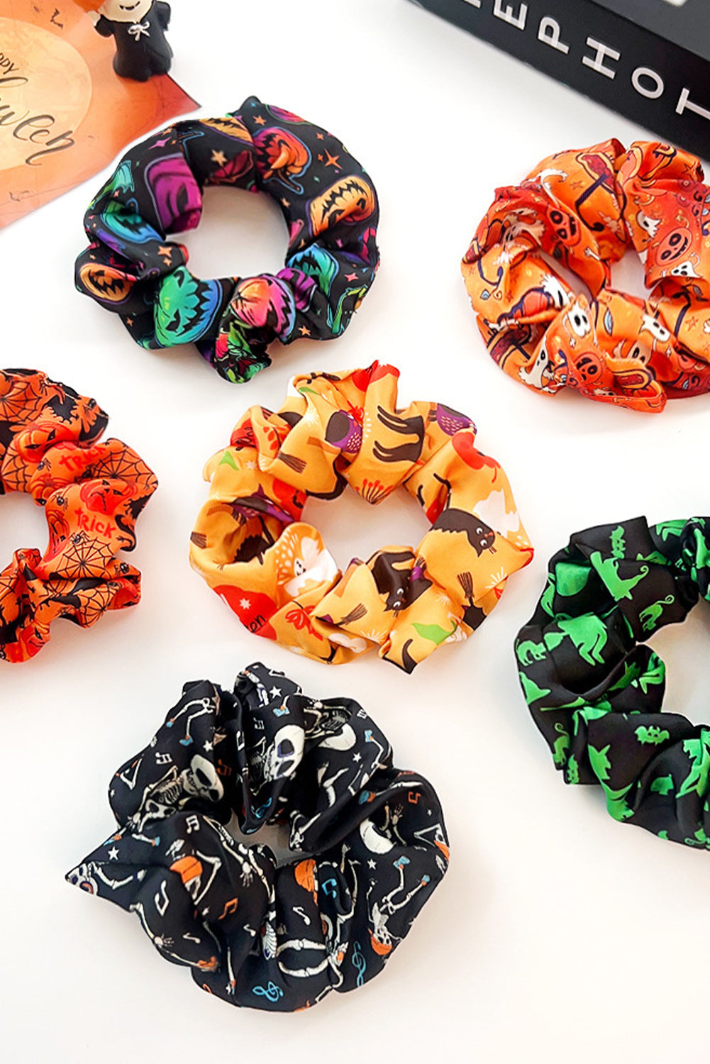 Orange Halloween Pattern Print Hair Scrunchie