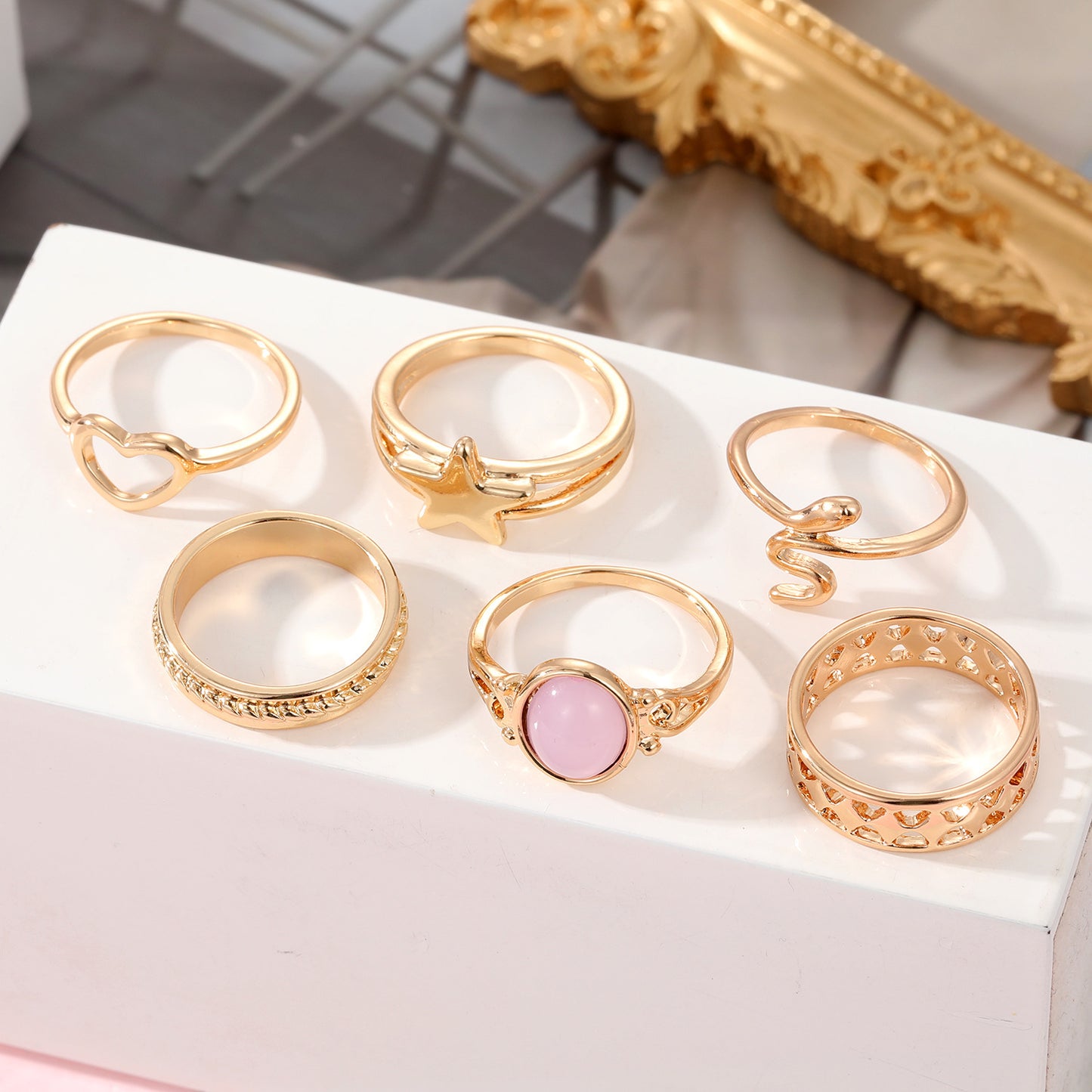 European And American Love Metal Ring Set Minority Simple Style Fashion High Sense Ornament 6-piece Set