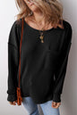 Apricot Solid Color Corded Drop Shoulder Long Sleeve Top