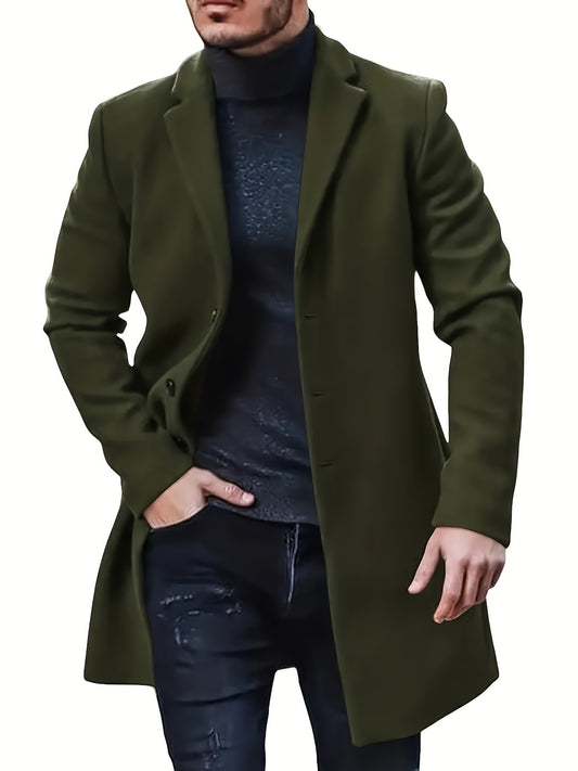 Men's Retro Trench Coat, Semi-formal Warm Single Breasted Overcoat For Fall Winter Business