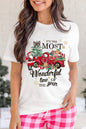 White Christmas Pattern Slogan Print Crew Neck T Shirt