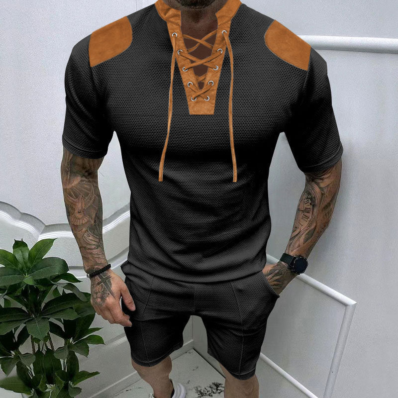 Men's Round Neck Lace-up Shorts Suit