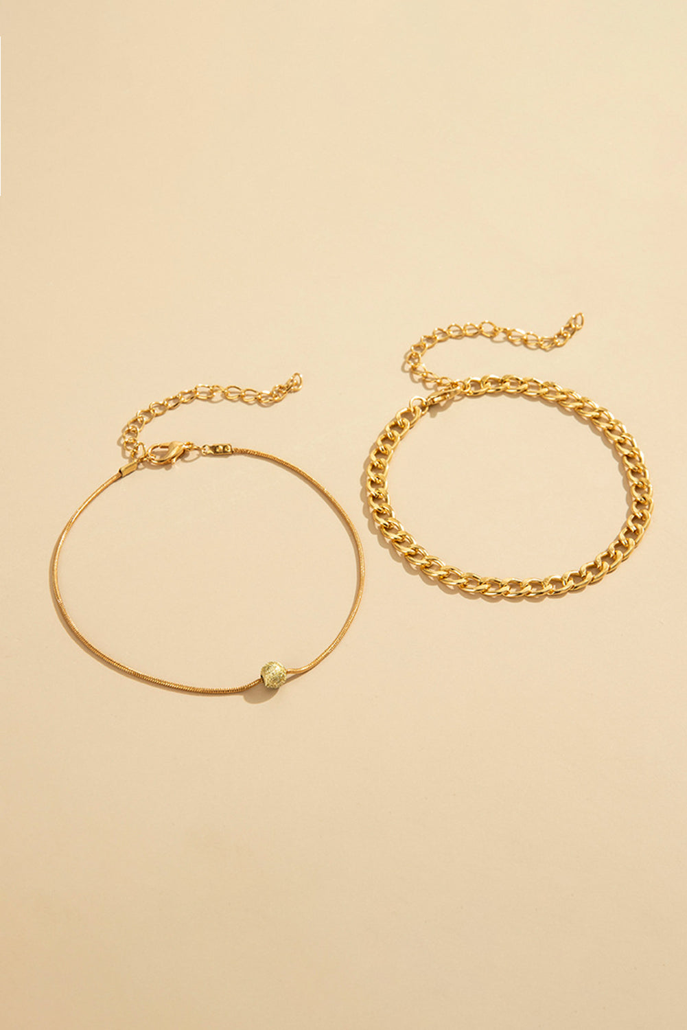 Gold 2pcs Round Ball Decor Chain Anklet