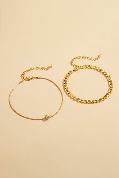 Gold 2pcs Round Ball Decor Chain Anklet