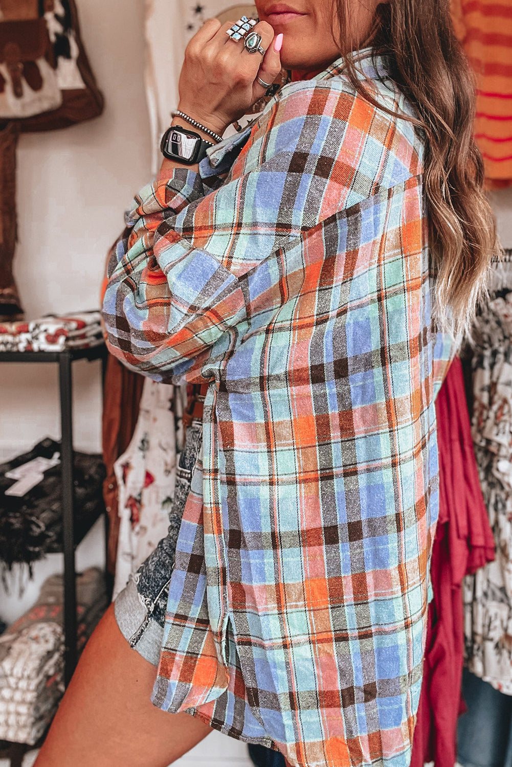 Orange Plaid Print Loose Vintage Shirt