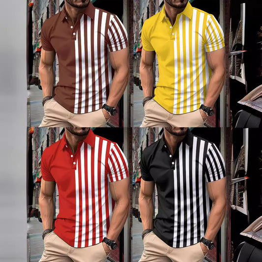 Striped Printing Lapel Polo Shirt Men