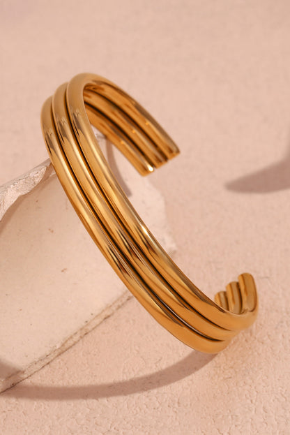 Gold Three Layered Notched Design Bangle