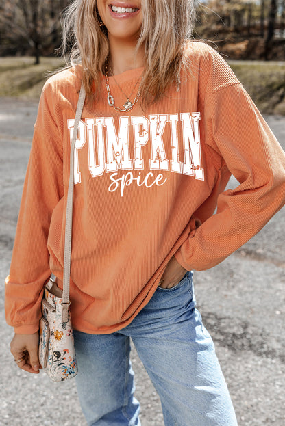 Orange PUMPKIN Spice Graphic Corded Crewneck Sweatshirt