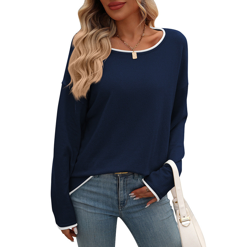 Round Neck Color Jump Core Yarn Long Sleeve Sweater