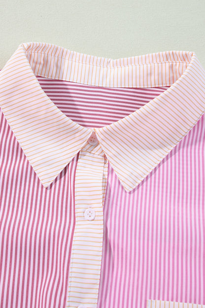 Pink Stripe Print Colorblock Plus Size Shirt