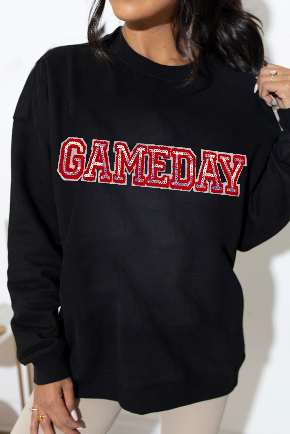 Black Sequined GAME DAY Rugby Football Season Sweatshirt