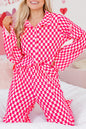 Pink Checkered Buttoned Shirt and High Waist Pants Pajama Set