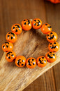 Russet Orange Halloween Pumpkin Face Beaded Bracelet