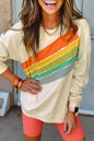 Beau Blue Rainbow Colorblock Striped Pullover Sweatshirt