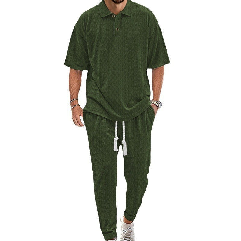 Solid Color Jacquard Heavy T-shirt Trousers Suit