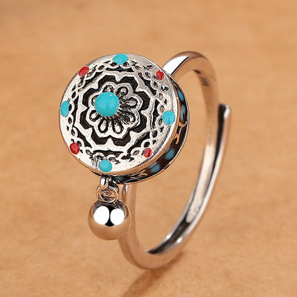 Ring Women's Retro Ethnic Style Rotatable Opening Adjustable Niche Ring