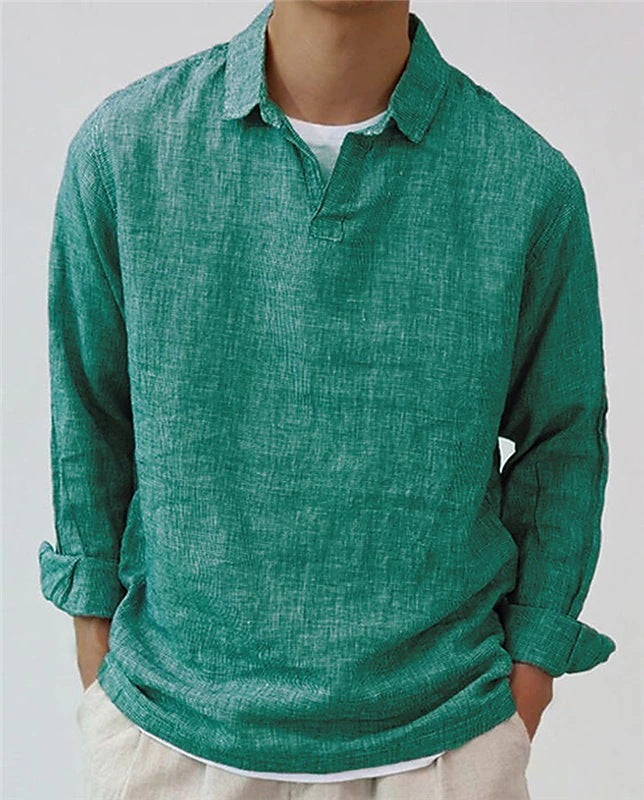 New Fashion Men's Pullover Shirt Solid Color Long Sleeve