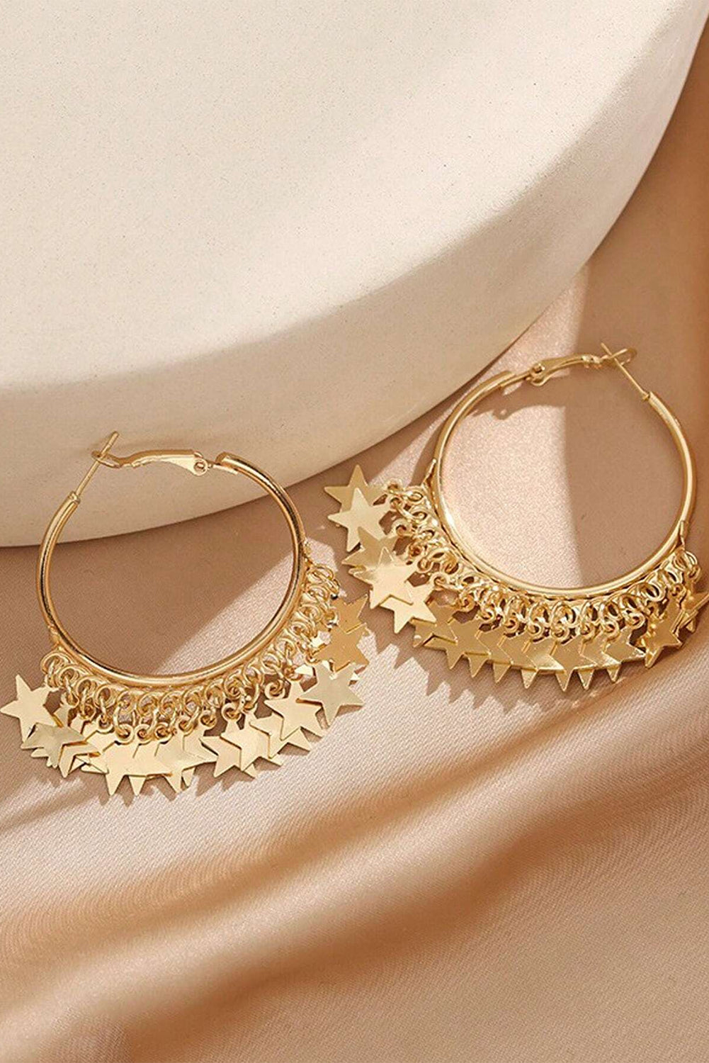 Gold Stars Charms Plate Alloy Hoop Earrings