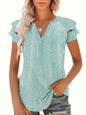 Women's V-neck Pleated Short Sleeves T-shirt