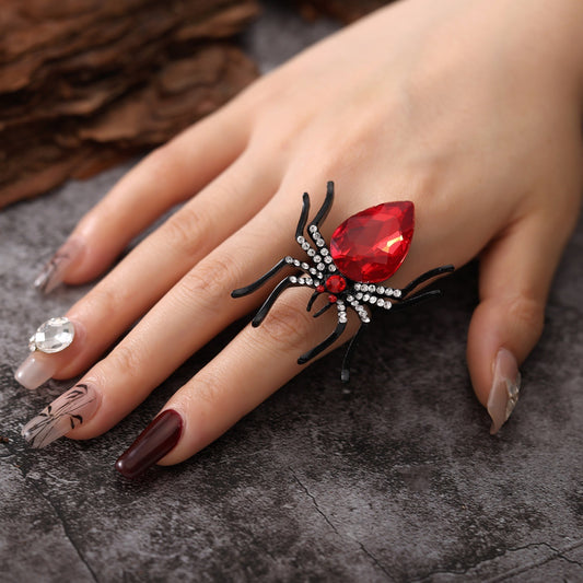 Halloween Spider Ring With Rhinestone Ins Personality Fashion Open Rings For Women Jewelry Accessories