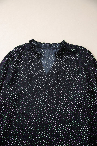 Black Plus Size Leopard Print Notch V Neck Blouse