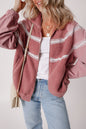 Rose Pink Sherpa Patchwork Lace Elastic Cuff Zip Up Jacket