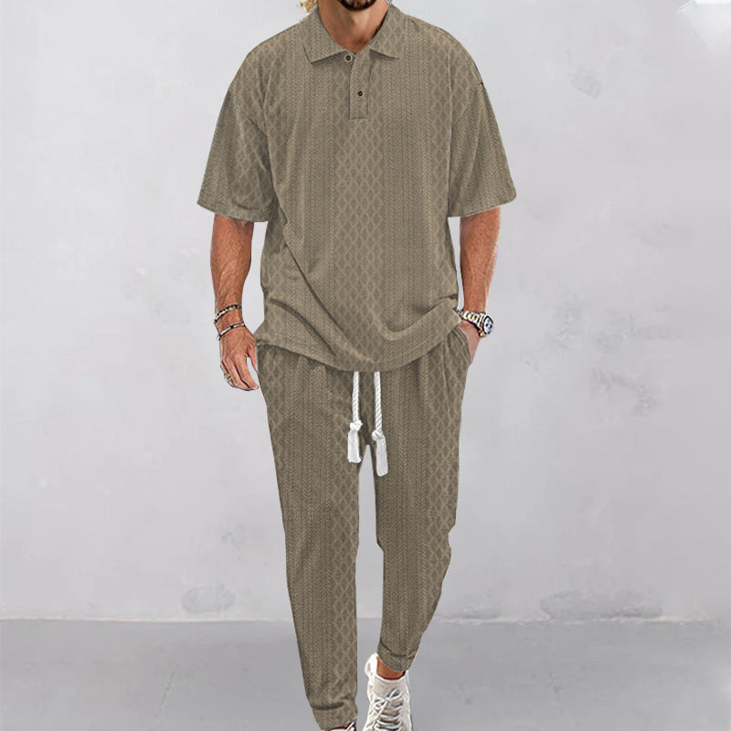 Solid Color Jacquard Heavy T-shirt Trousers Suit