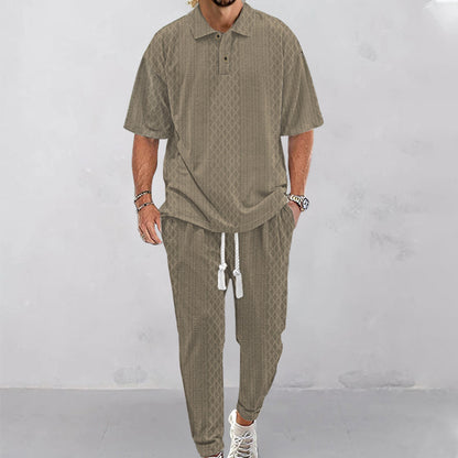 Solid Color Jacquard Heavy T-shirt Trousers Suit