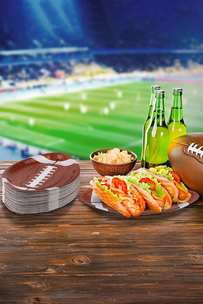 Chestnut 10pcs/set Game Day Rugby Football Shape Disposable Paper Plates