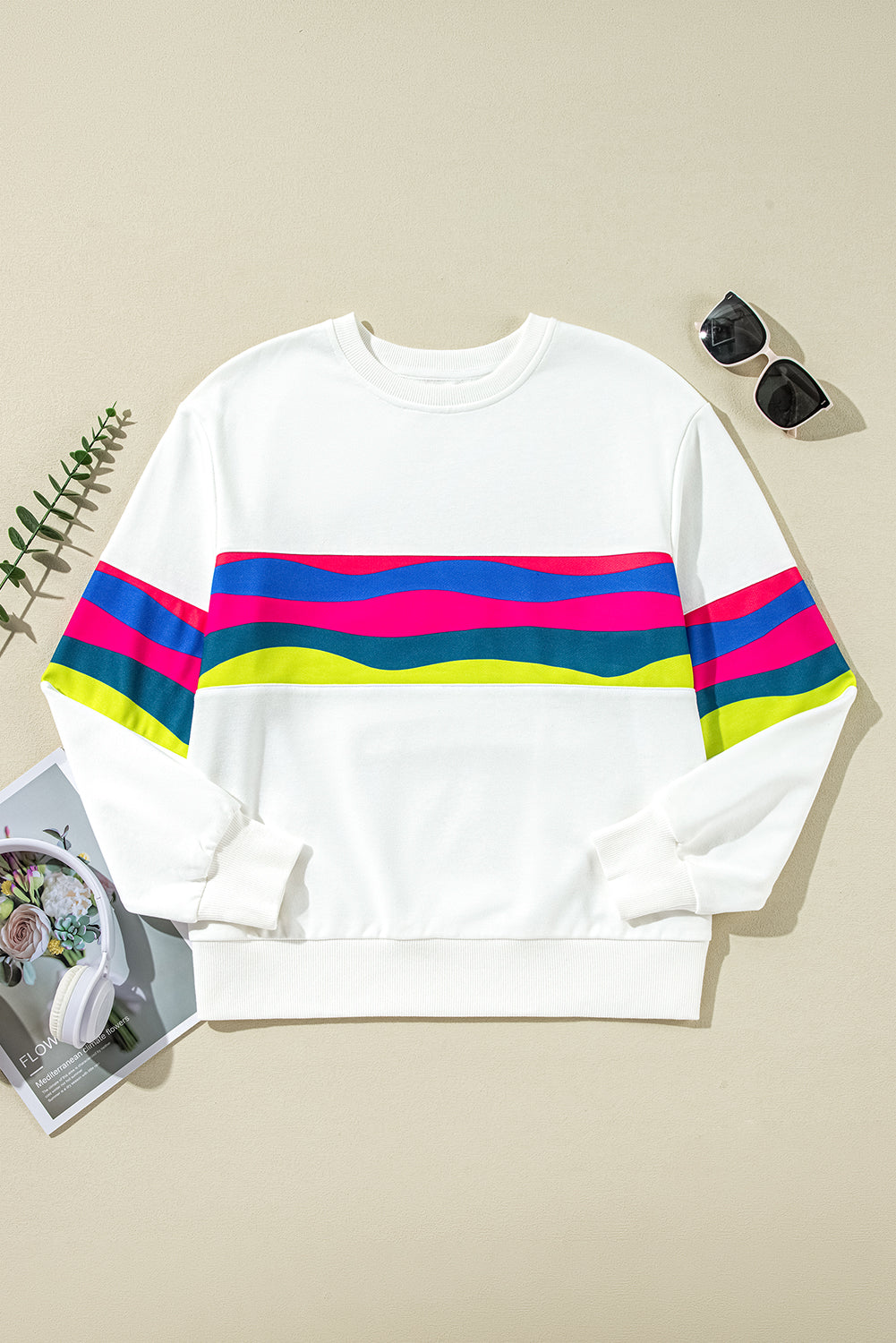 Green Colorful Striped Accent Long Sleeve T Shirt