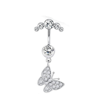 Stainless Steel European And American Inlaid Zircon Navel Stud Love Moon Piercing Jewelry