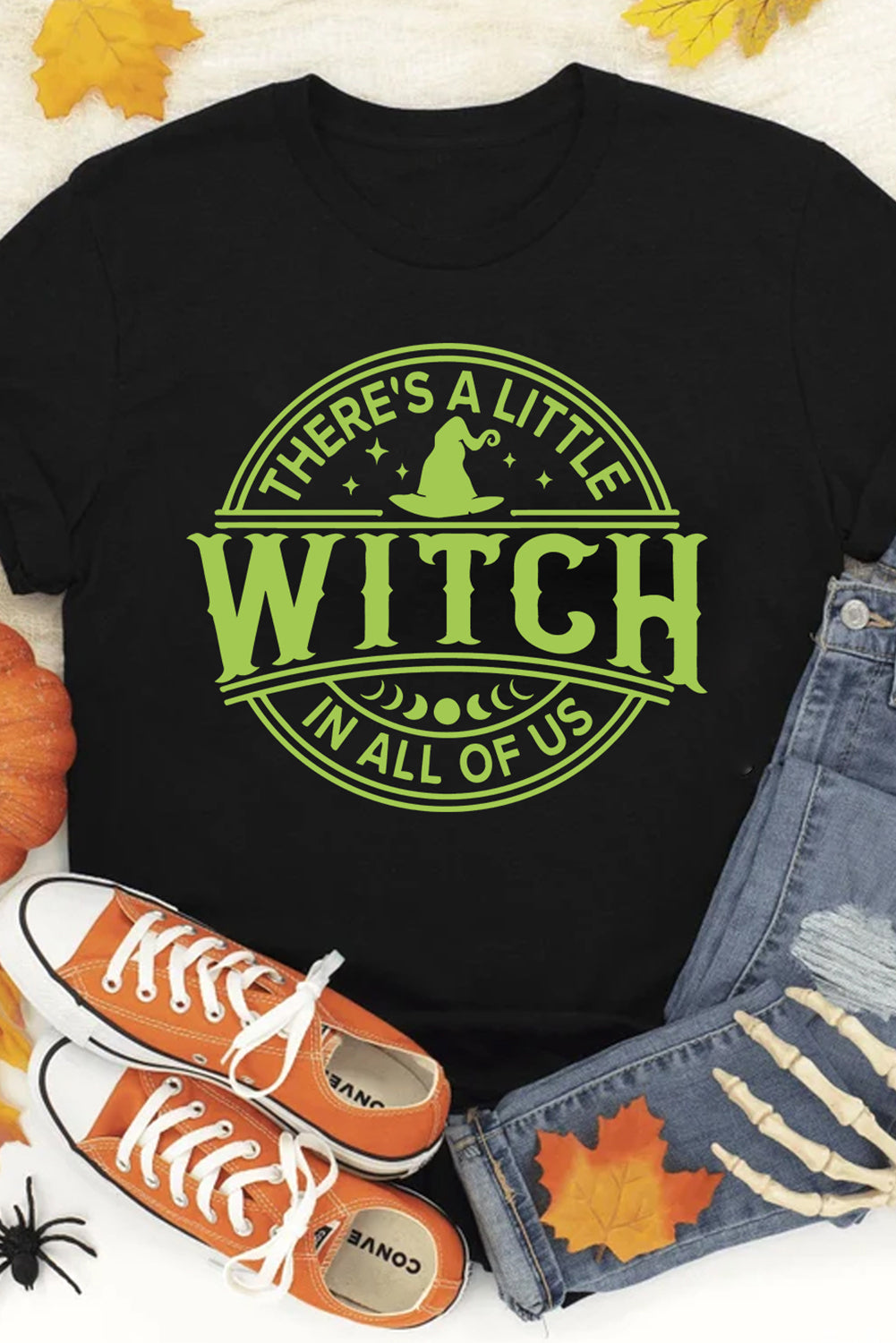 Black WITCH Crew Neck Halloween Graphic T Shirt