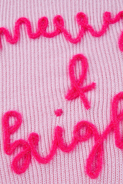 Pink Merry & Bright Pop Up Letter Waffle Knit Sweater