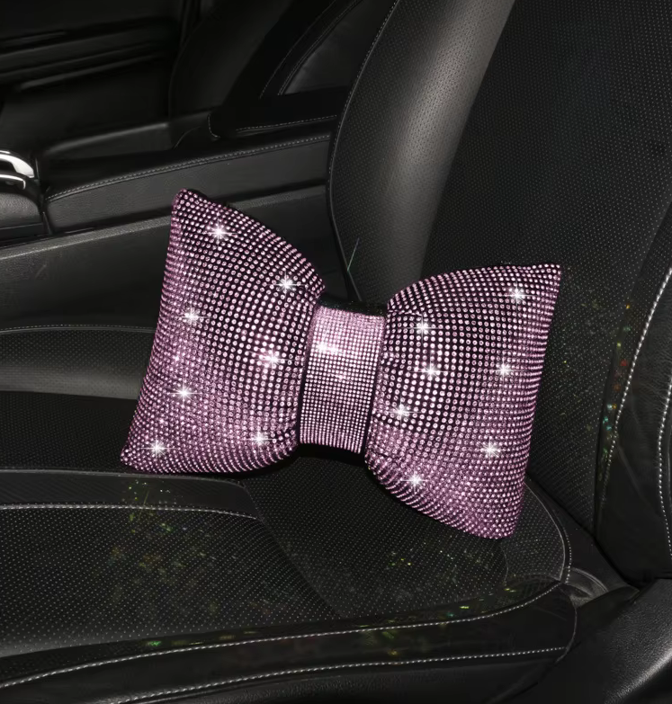 Diamond Crystal Bowknot Car Neck and Waist Pillows | Rhinestone Bling Headrest Support