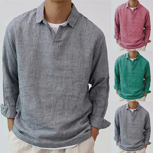 New Fashion Men's Pullover Shirt Solid Color Long Sleeve