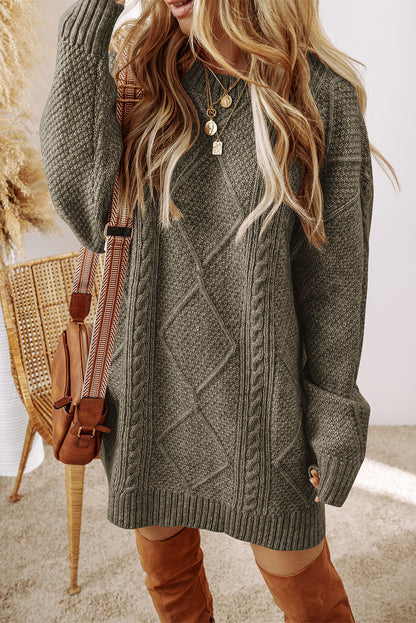 Mist Green Cable Knit Drop Shoulder Loose Fit Sweater Dress