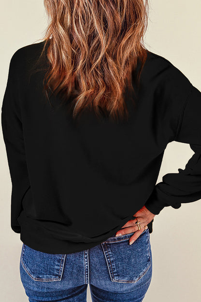 Black Rhinestone Bowknot Graphic Crewneck Pullover Sweatshirt