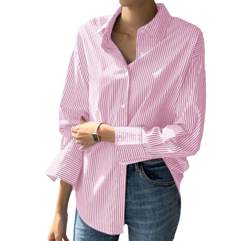 Women's Loose Casual Striped Long-sleeved Shirt