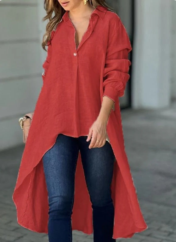 Elegant Long Sleeve Fashion Solid Color Loose Lapels Shirt