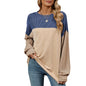 Fashion Contrast-color Round Neck Long Sleeve T-shirt Casual Pullover Top For Womens Clothing