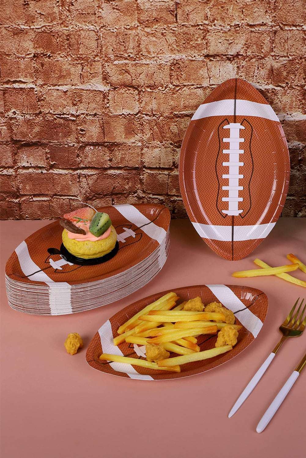 Chestnut 10pcs/set Game Day Rugby Football Shape Disposable Paper Plates