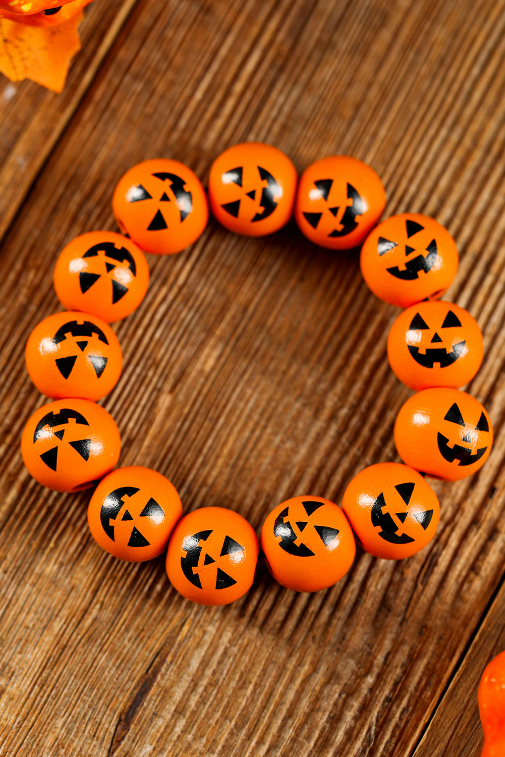 Russet Orange Halloween Pumpkin Face Beaded Bracelet